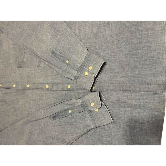 Peter Millar Men's Long Sleeve Dress Shirt Blue Denim Style Logo Blue Size 2XL - Picture 9 of 11